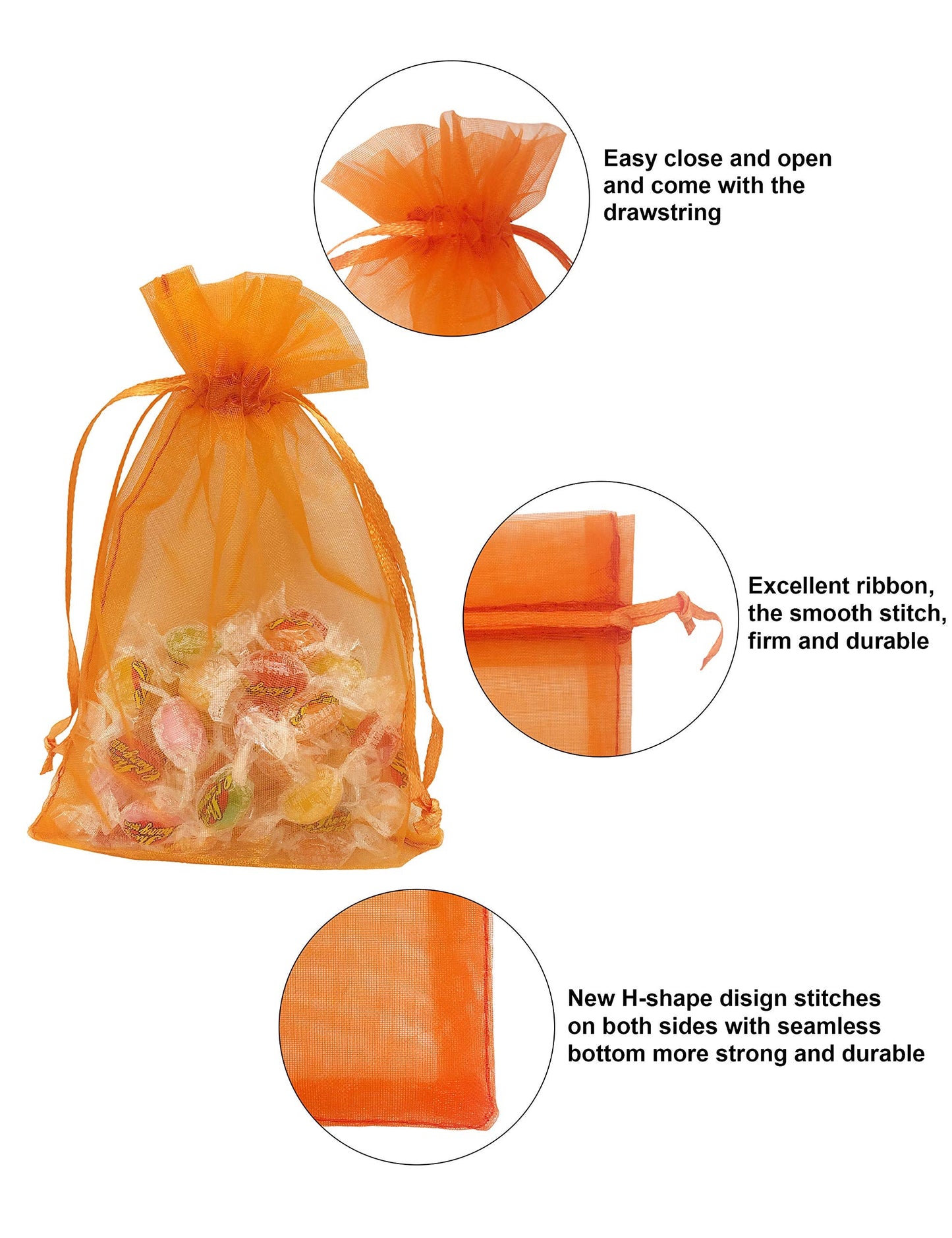 Jexila 50 Pack Orange Organza Gift Bags 8X12 inch Large Mesh Bag Drawstring for Gift Wrap Halloween Goodie Candy Treat Bag for Kids Birthday Halloween Party Favor