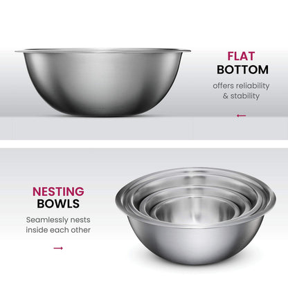 FineDine Stainless Steel Mixing Bowls Set, Dishwasher Safe, 6 Piece Metal Mixing Bowls For Kitchen, Nesting, Large, Small, Big Food Prep, Cooking, Baking