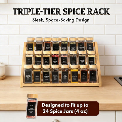 MNADSFKJ Spice Rack, Spice Organizer -3 Tier Bamboo Spice Racks, Solution for Spice Storage in Kitchens, Countertops，Storage Rooms and Other Places