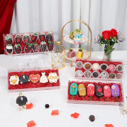 RomanticBaking 20Pcs 12x5x2Inches Clear Easter Cookies Boxes Chocolate Covered Strawberries Boxes for 12 Plastic Truffle Box Bakery Cakesickle Gift Box for Christmas Valentine's