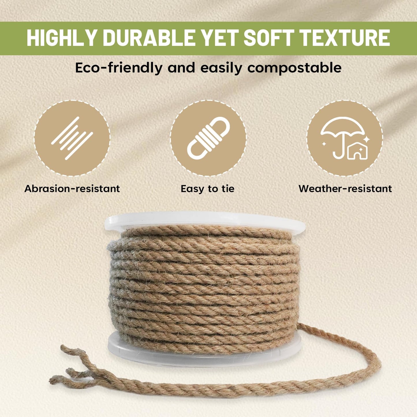 SDHUATUO Jute Twine Rope 8mm x 164ft, Natural Hemp String for Gardening, Crafting, Cat Scratching Post, DIY Crafts, Bundling, Home Decor