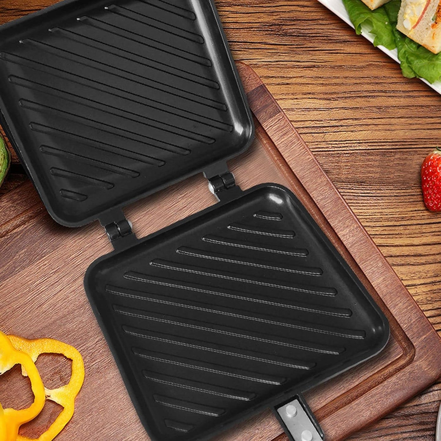 Pwshymi Double Sided Frying Pan, Aluminum Alloy Nonstick Sandwich Pan for Toaster, Breakfast Sandwich Maker