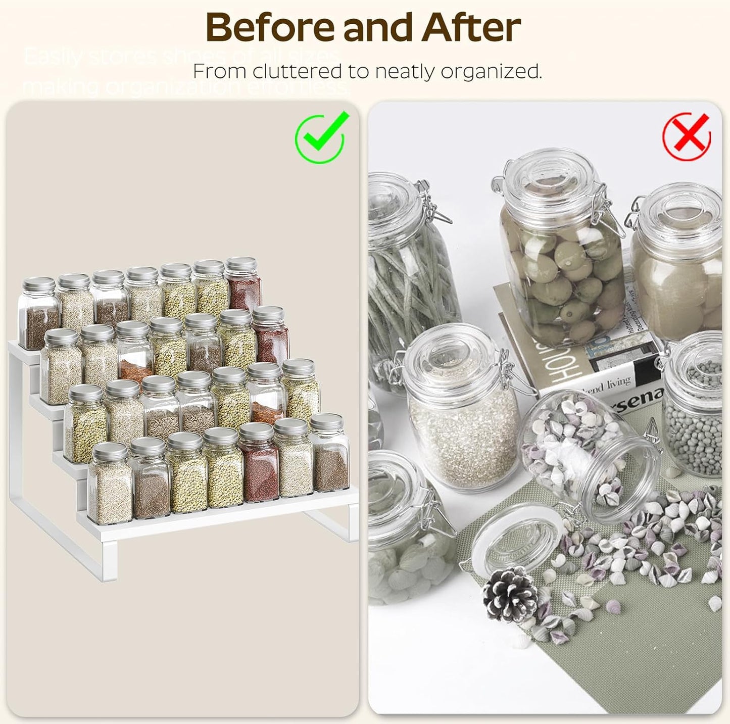 Set 2, Countertop SR04L2WW YATINEY Spice Rack, Wooden Display Riser Stand, of Perfume Organizer, Vanity Display Stand
