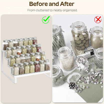 Set 2, Countertop SR04L2WW YATINEY Spice Rack, Wooden Display Riser Stand, of Perfume Organizer, Vanity Display Stand