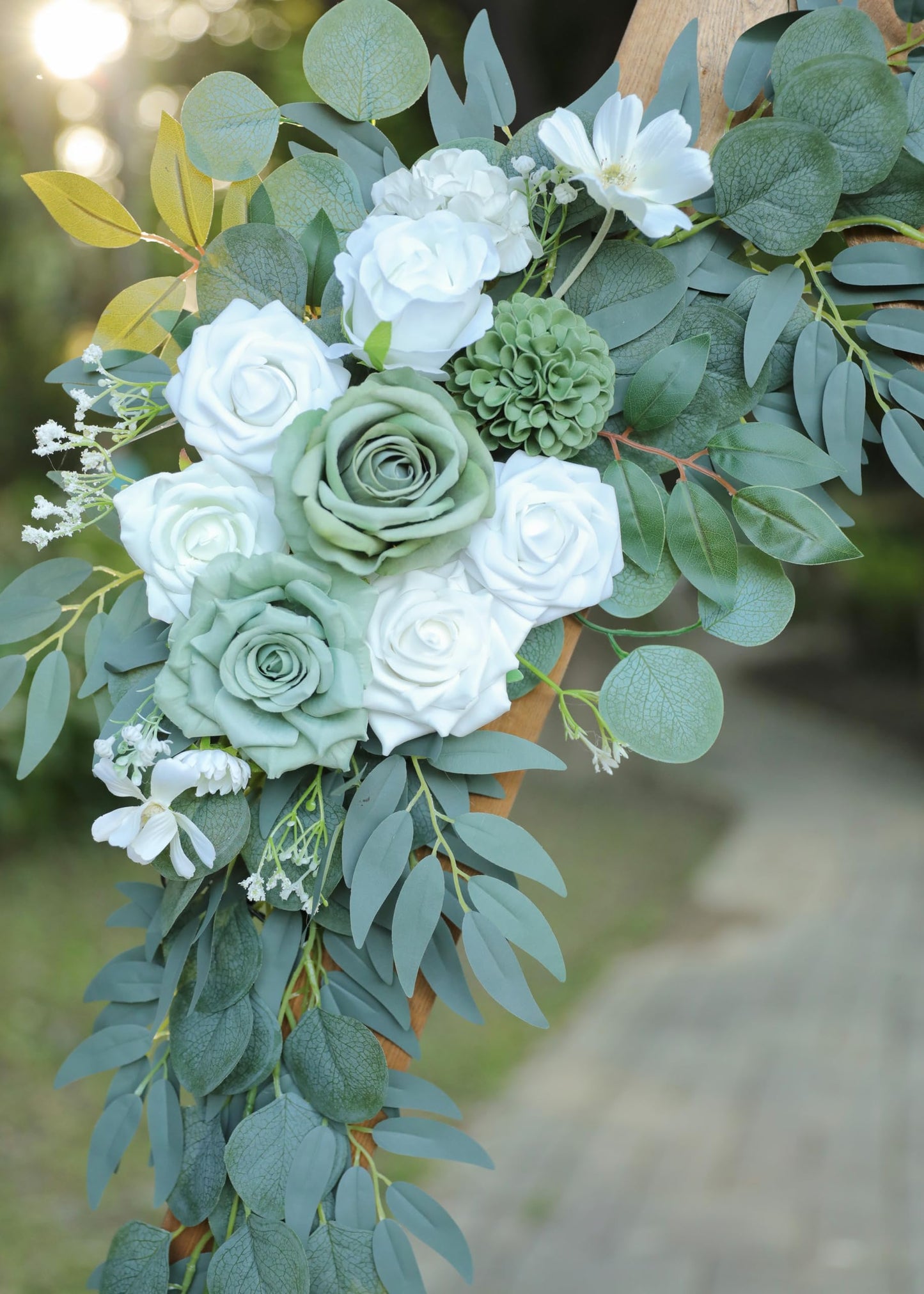 Udoula Artificial Sage Green Wedding Arch Flowers Swags Set of 2 for Welcome Signs, Reception and Ceremony Decorations - White Floral Decor