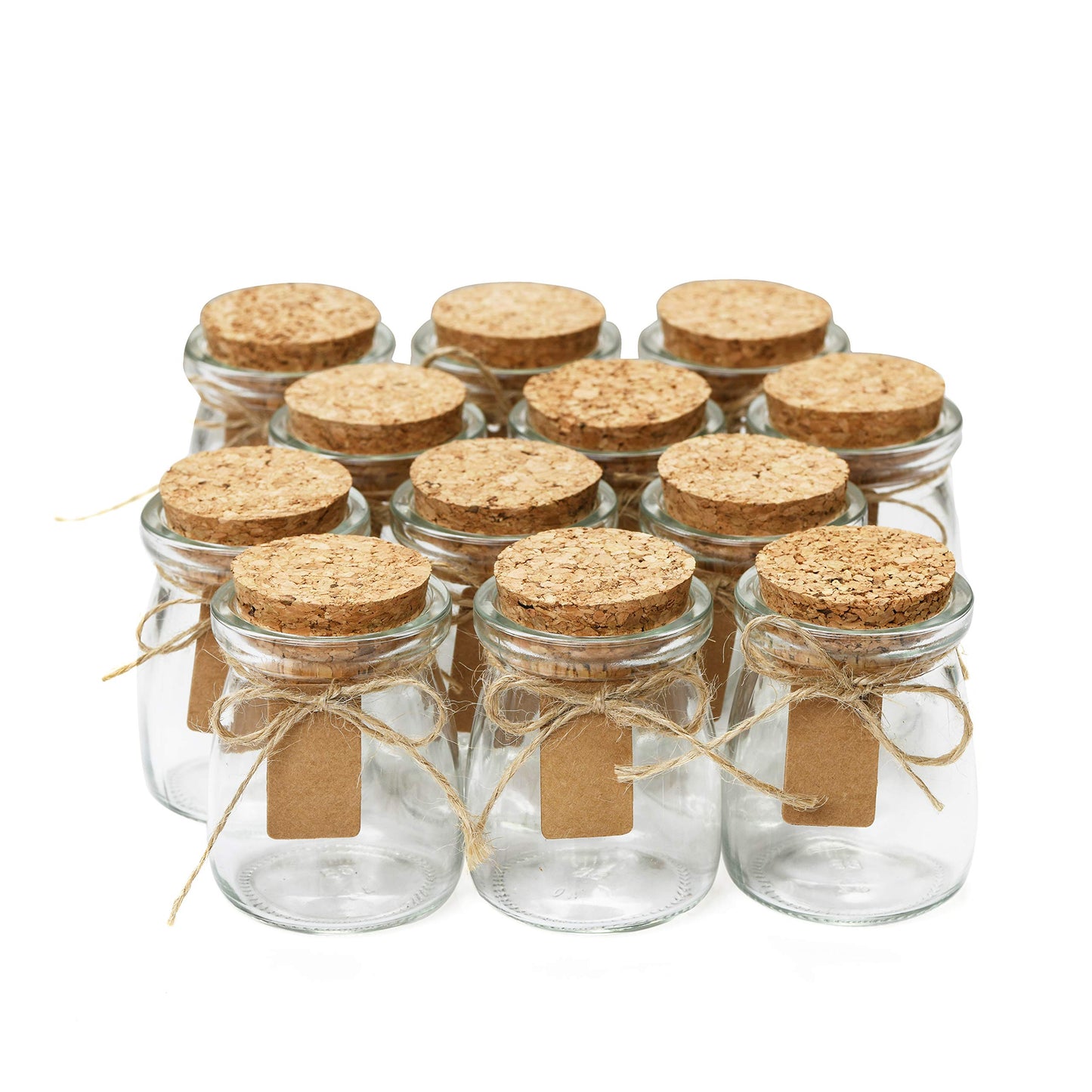 Otis Small Glass Bottles - Mini Jars w/Cork Stoppers - Round 100ml Mason Jars for Crafts, Candle Holders & Potion Bottles – 12 Pack