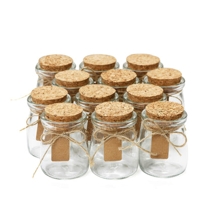Otis Small Glass Bottles - Mini Jars w/Cork Stoppers - Round 100ml Mason Jars for Crafts, Candle Holders & Potion Bottles – 12 Pack