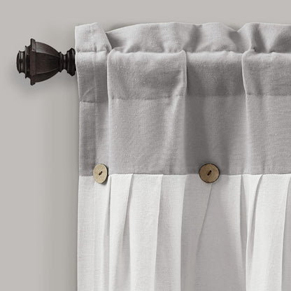 Lush Decor Linen Button Farmhouse Valance - 52" W x 18" L, Gray & White, Rustic Kitchen Curtains with Coconut Husk