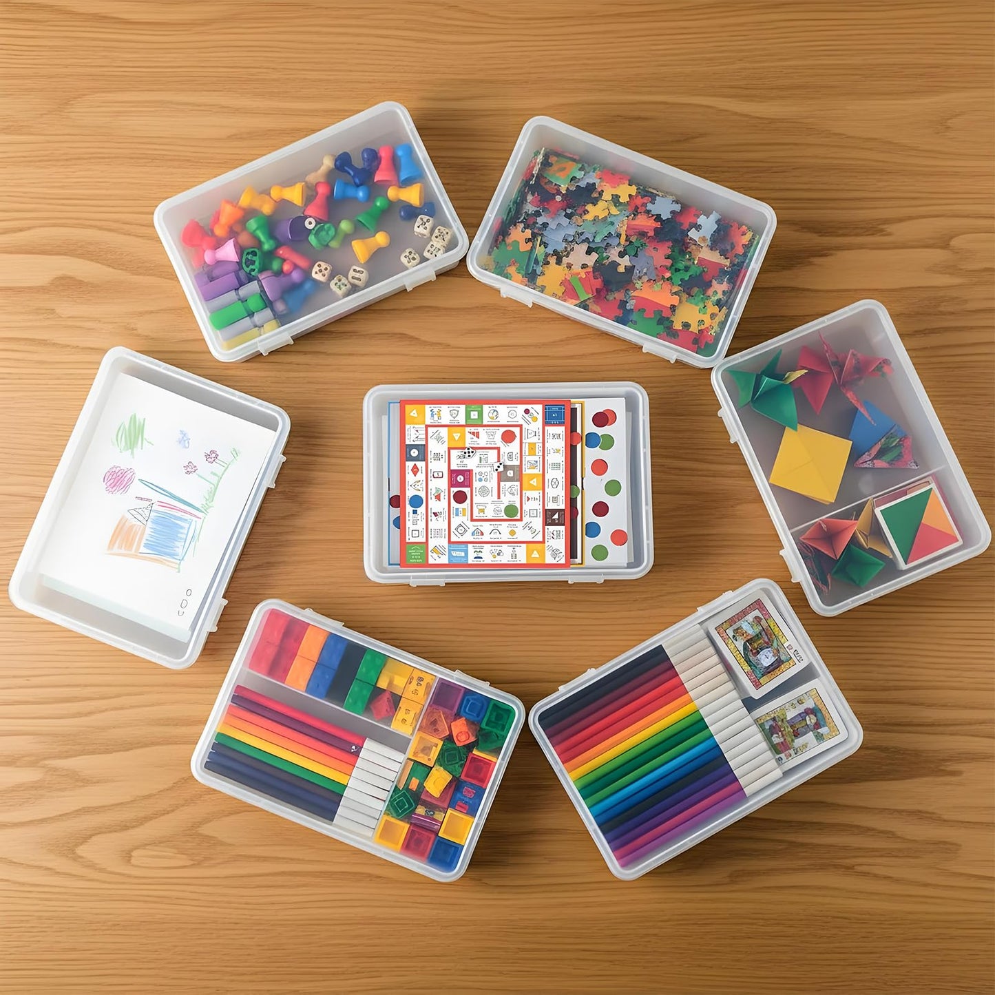 Board Game Storage, 3 Pack Stackable Board Game Storage Containers with Snap Tight Latch Lid, Portable Plastic Case Bin Storage Box for Games Puzzle Magazine A4 Paper Craft Hobby