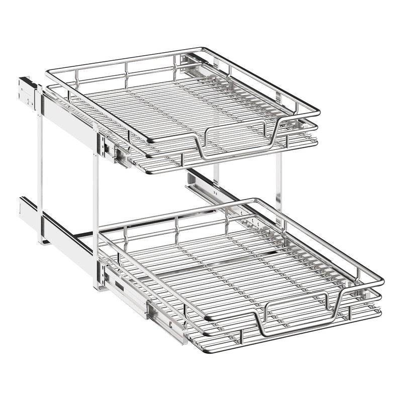 QUYUWU 2-Tier Kitchen Cabinet Pull Out Cabinet Organizer,Shelf and Drawer Organizer Slide Out Pantry Storaqe Basket in Multiple Sizes (17" W x 21" D)