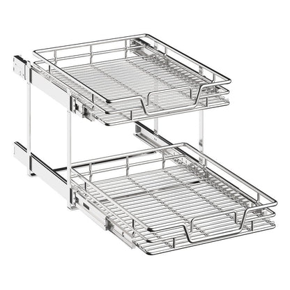 QUYUWU 2-Tier Kitchen Cabinet Pull Out Cabinet Organizer,Shelf and Drawer Organizer Slide Out Pantry Storaqe Basket in Multiple Sizes (17" W x 21" D)
