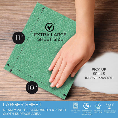 12 11" 10", Swedish Dishcloths for Kitchen XL, Sheet Roll, Biodegradable & Compostable, Reusable Paper Towel Cleaning