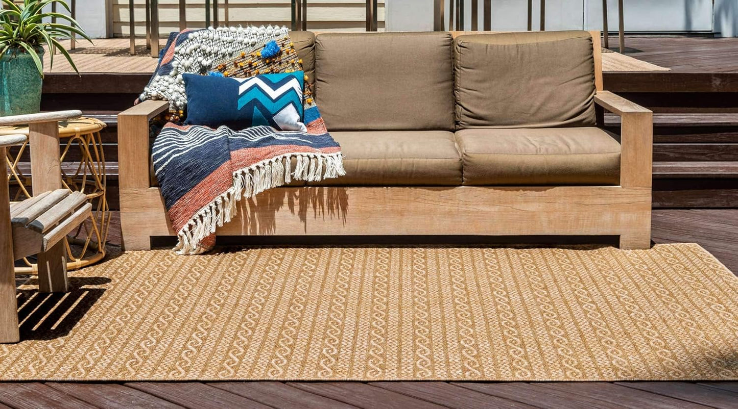 Unique Loom Outdoor Modern Collection Area Rug - Links, 2' 2" x 3' 1" Rectangle, Light Brown/Brown