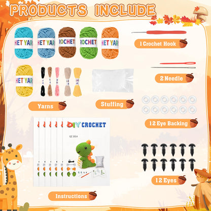 Asopetch 6Pcs Crochet Kit for Beginners, DIY Craft for Adults and Kids, Great Gife for Crochet Lovers, Crocheting Animal Kits with Step by Step Videos,Yarn,Crochet Hook,Birthday, Holiday Gift