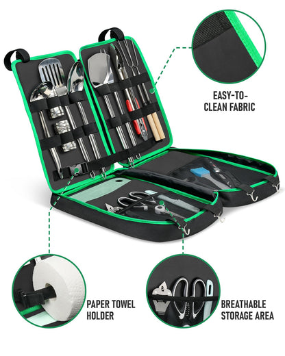 FANGSUN Camping Cooking Utensils, 16 PCS Portable Camping Kitchen Set with Grill Accessories, Camp Gifts for Men Dad, New Year‘s Presents for RV, Hiking, Picnic, Backpacking