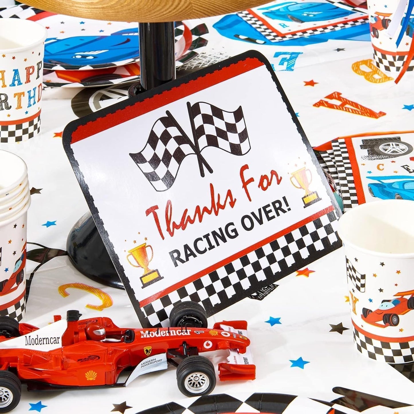 WERNNSAI Racing Car Party Decorations - 10PCS Funny Car Birthday Decoration Signs for Boys, Racing Car Theme Party