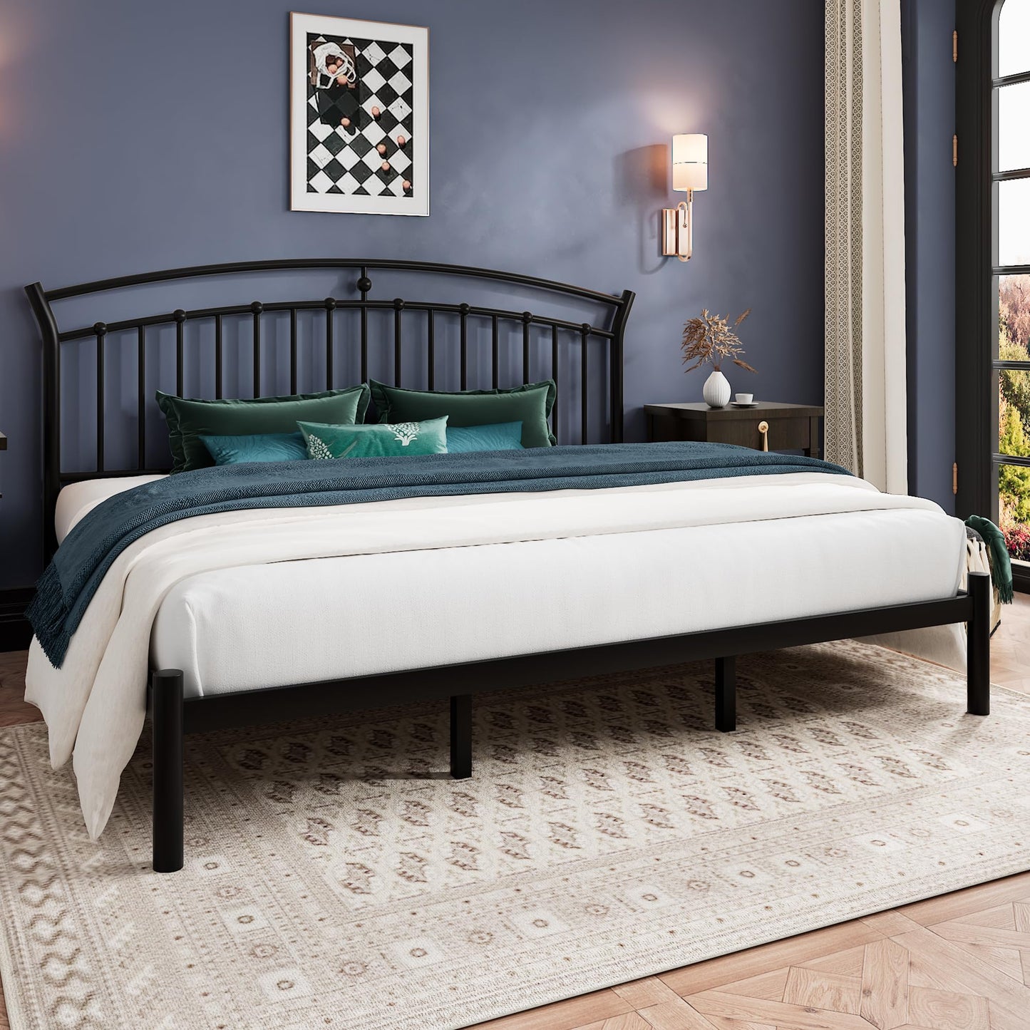 Einhomn King Size Bed Frame, Classic Black Metal Bed Frame with 12" Under-Bed Storage, Heavy Duty Steel Slat Support, Noise-Free, No Box Spring Needed, Easy Assembly