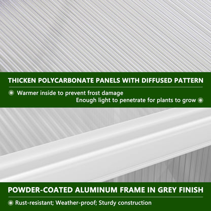 Yardenaler 6' x12' Double-Wall Polycarbonate Aluminum Greenhouse Kit for Outdoor, Walk-in Greenhouse with Lockable Door and Adjustable Roof Vent, Backyard Garden in Winter, White