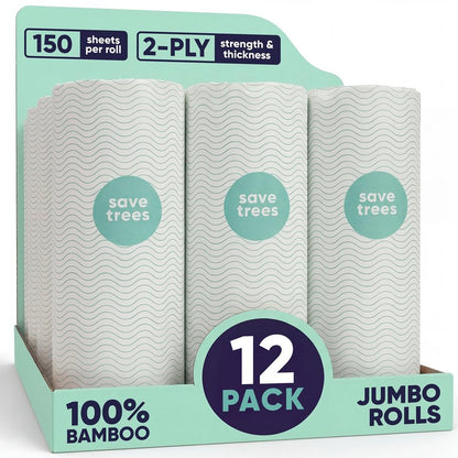Save Trees Bamboo Paper Towels 12pk - 1800 Sheets Paper Towel Rolls Ultra Absorbent & Durable EcoTowels - FSC-Certified, Vegan Bamboo Kitchen Rolls