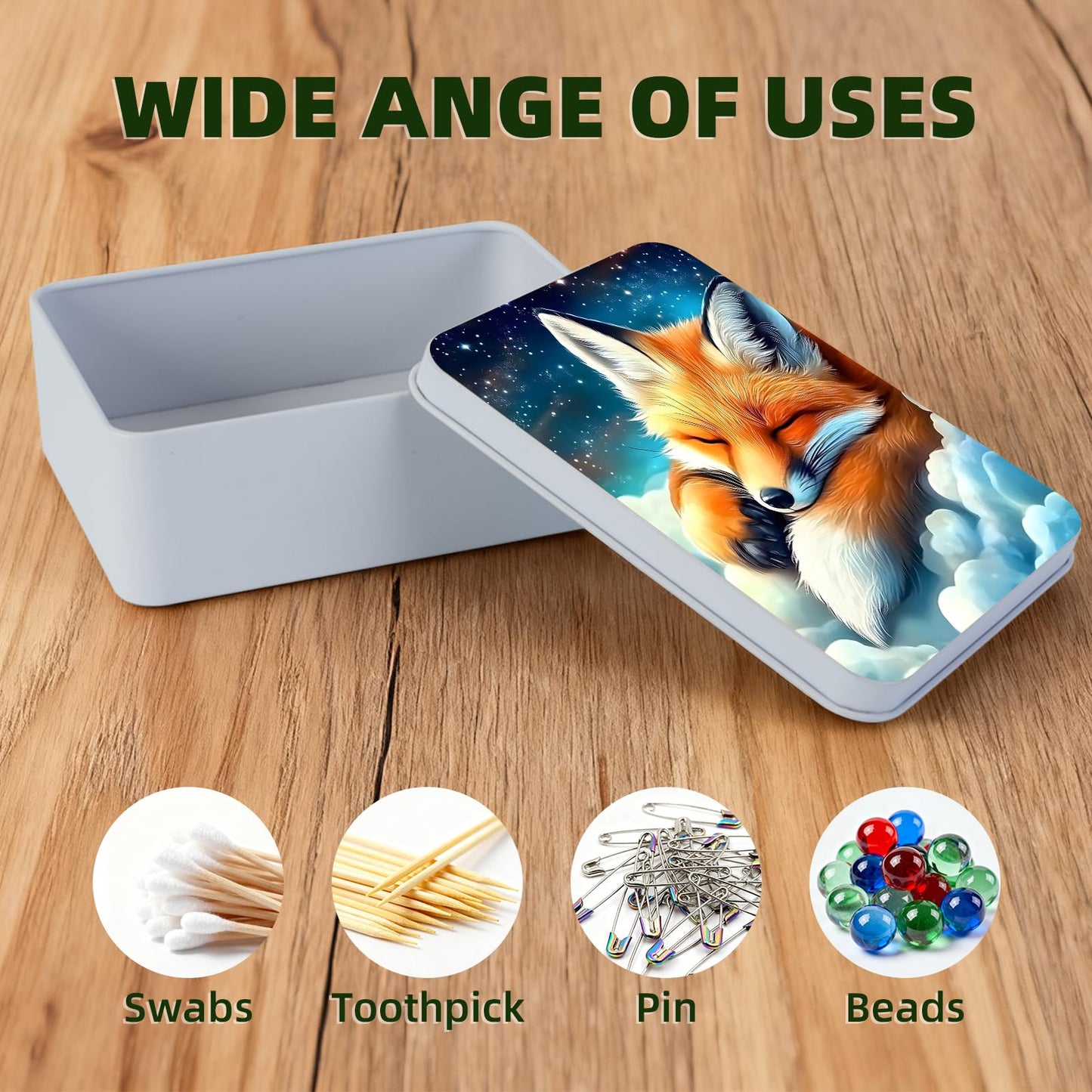 VOGDMKJG Small Metal Tins Box-4.7" x3.5"x1.6" Rectangular Empty Storage Box With Lid Decorative Organizer Storage Tin Case For Office/Cookie/Candy/Jewelry/Photo/Letter Sleep Fox