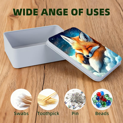 VOGDMKJG Small Metal Tins Box-4.7" x3.5"x1.6" Rectangular Empty Storage Box With Lid Decorative Organizer Storage Tin Case For Office/Cookie/Candy/Jewelry/Photo/Letter Sleep Fox