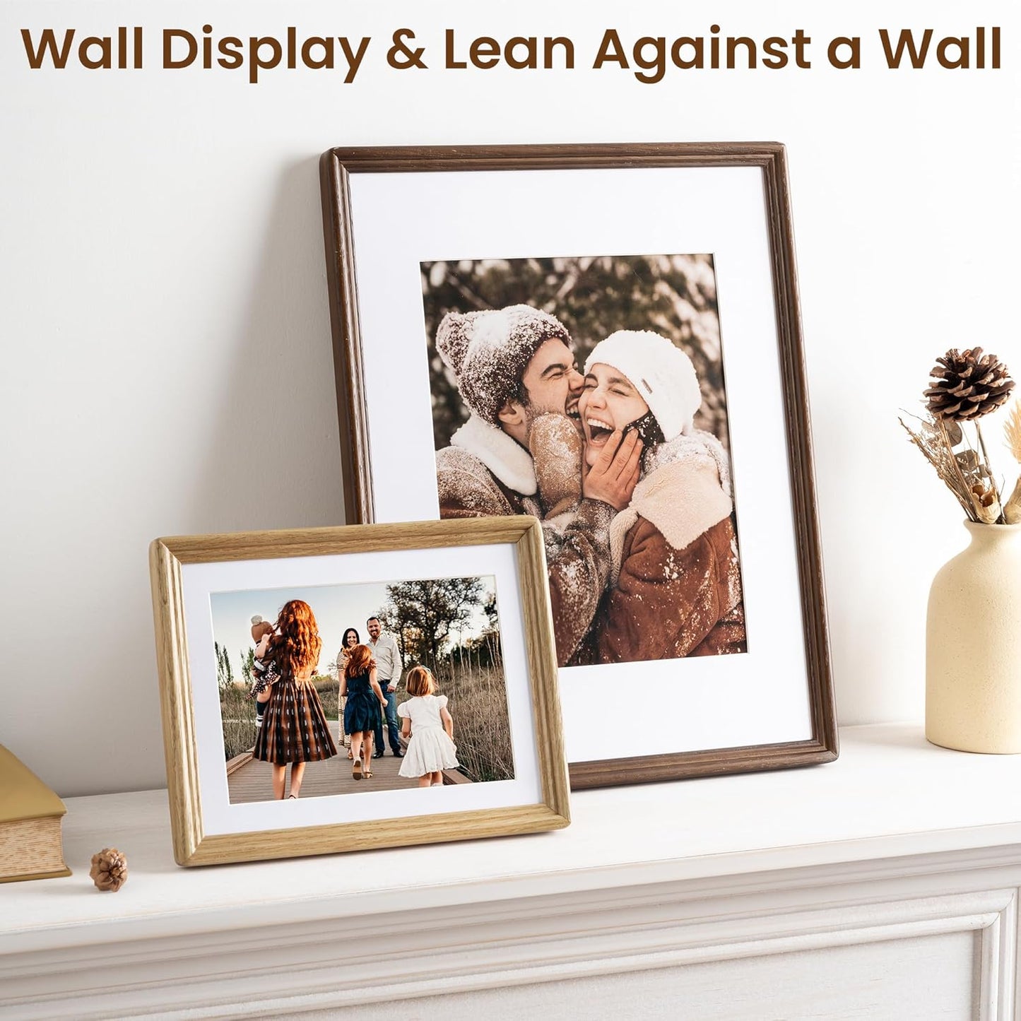 16x16 12x12 Axeman Natural Solid Oak Wood Picture Frame with Mat, Premium Rustic Wooden Photo Frames with Tempered