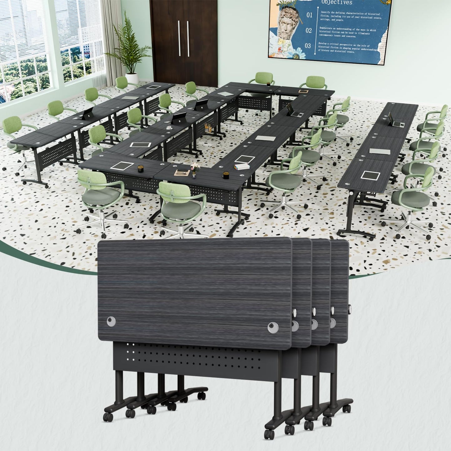 4 Pack Conference Room Tables,Mobile Folding Conference Table with Wheels,Modern Training Locking Rolling Meeting Conference Tables with Flip-Top for Office Classroom Business,6-12 Person,71IN