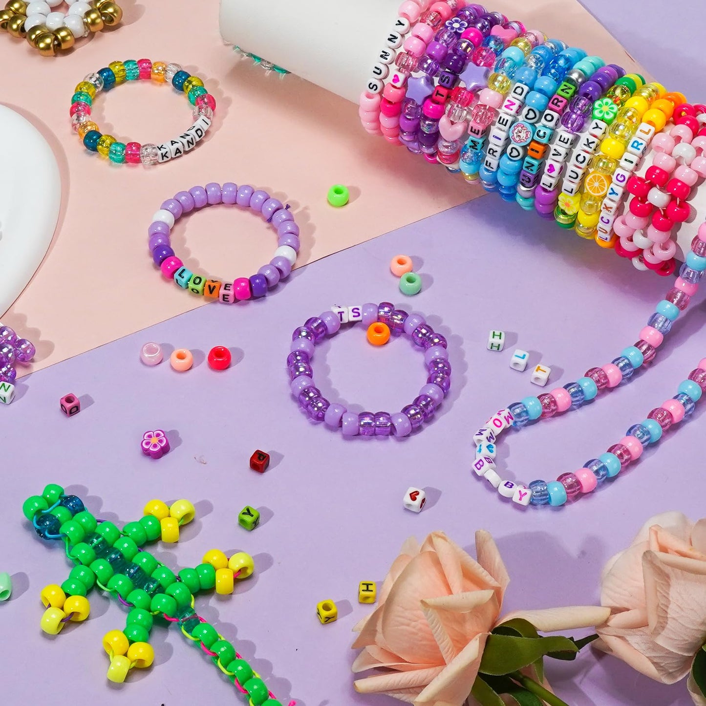 Gionlion 96 Colors 3550 Pcs Pony Beads Bracelet Making Kit, 5 Boxes Friendship Bracelet Kit with Letter Beads 6x9mm Rainbow Bead for Bracelets Jewelry Keychain Making Kit, Mothers Day Gifts Gifts