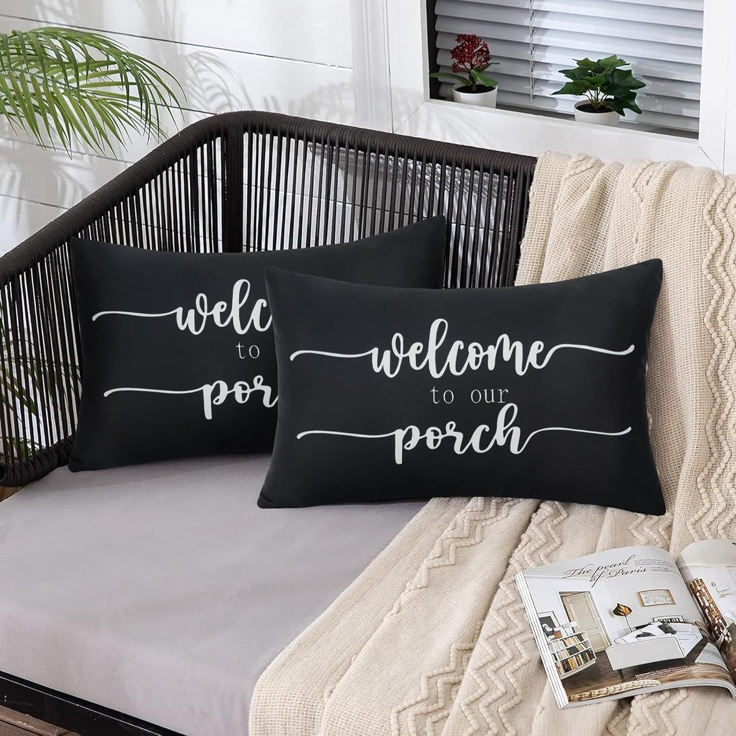 Welcome to Our Porch Outdoor Pillow Covers: Set of 2 Decorative 12x20 Covers for Porch and Patio Furniture.