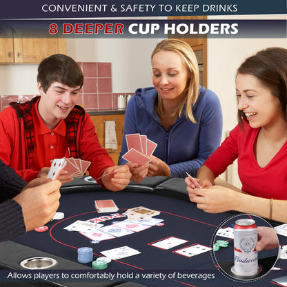 REAHOISY 72" Foldable Poker Table, 8 Player Folding Poker Tables with Casino Grade Felt, Padded Rails & Cup Holders, Portable Poker Table for Texas Holdem