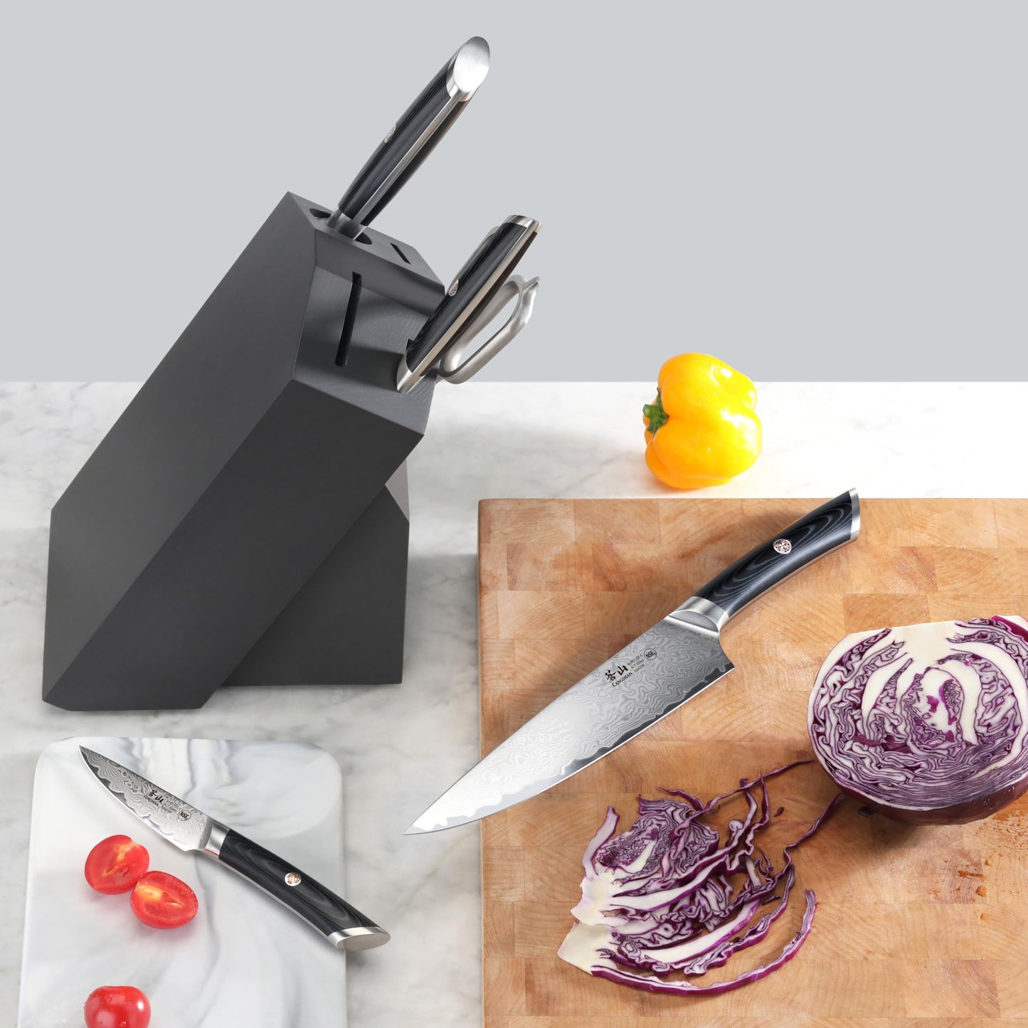 Cangshan KURO Series 6-Piece Knife Block Set, High Carbon X-7 Damascus Steel, Gray, 504333