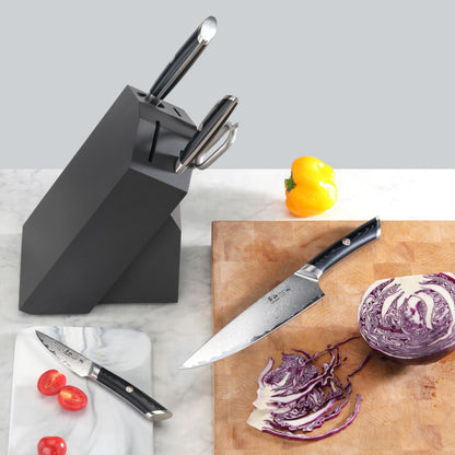 Cangshan KURO Series 6-Piece Knife Block Set, High Carbon X-7 Damascus Steel, Gray, 504333