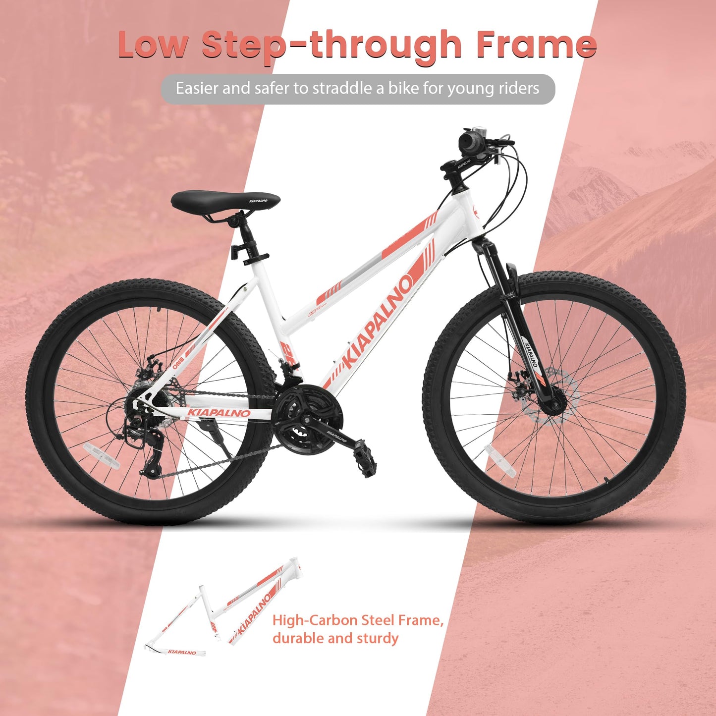 Ecarpat Women's Mountain Bike 26 Inch Wheels, 21-Speed Trail Commuter City Mountain Bikes, 17" Carbon Steel Frame Female Bicycles Disc Brakes Front Fork, White