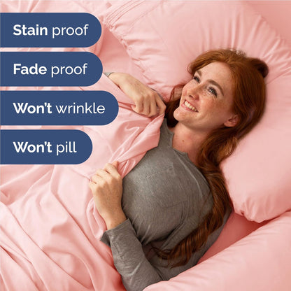 Skiennix Full Size 4-Piece Sheet Set - Comfy, Breathable & Cooling Hotel Luxury Bedding - Ultra-Soft, Deep Pockets - Baby Pink