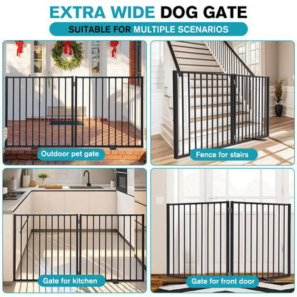 Snagle Paw Extra Wide Dog Gate,Free Standing Dog Fence with Door, Up to 52 Inch Wide Pet Gate with Support Feet for Stairs, Hallways, Doorways, Yard (Black, 2 Panels)