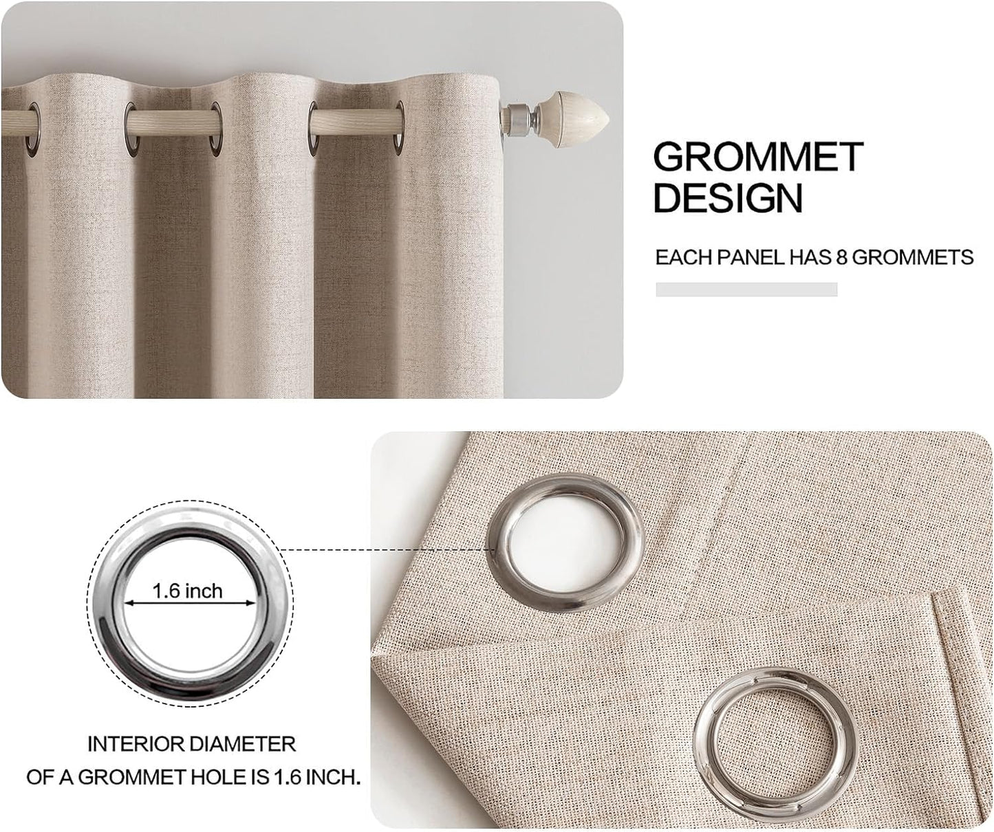 MIULEE 100% Blackout Linen Textured Curtains - Extra Long 100" Thermal Insulated Natural Beige | Luxury Room Darkening Drapes (2 Panels)