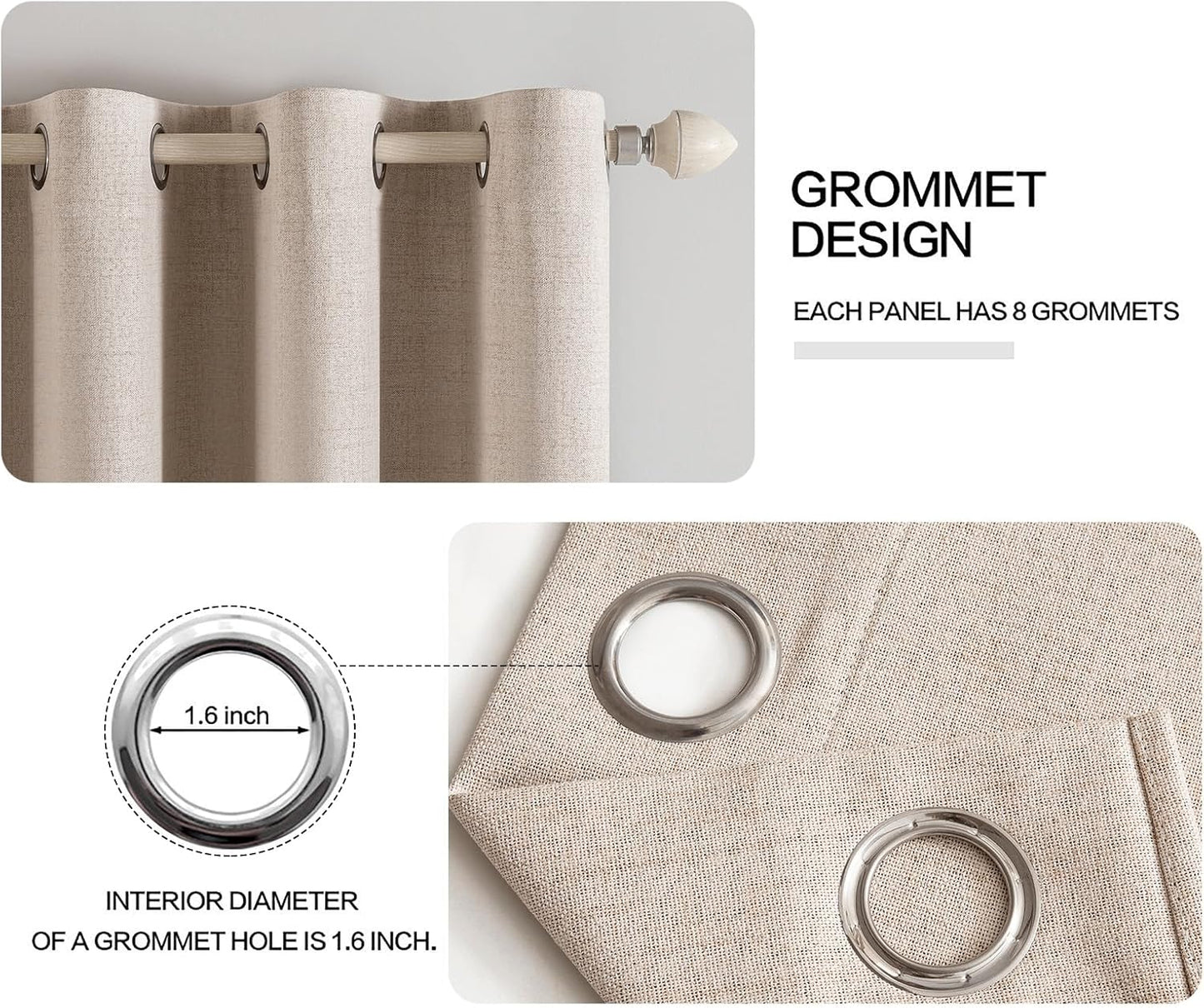 MIULEE Blackout Linen Texture Curtains - Thermal Insulated Natural Beige Drapes | 42 x 84 (2 Panels)