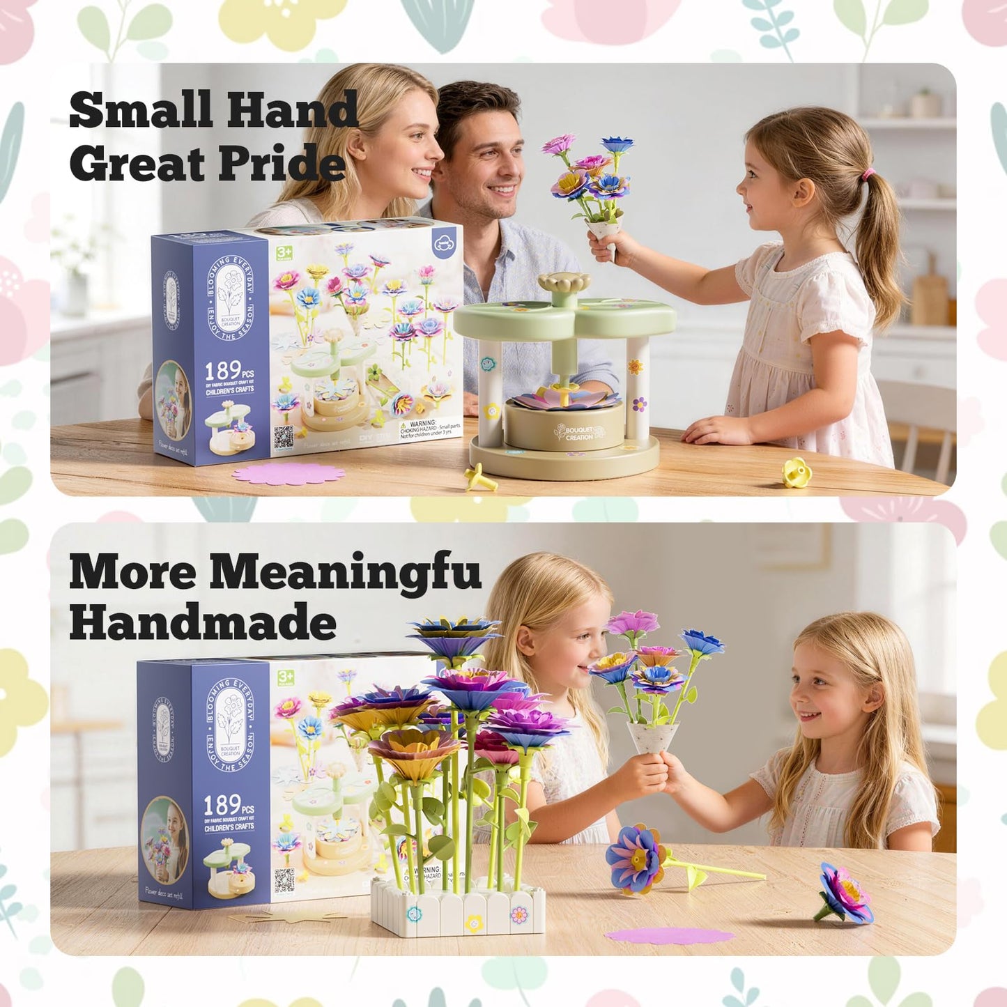 SJIADA Flower Making Kit for Kids, DIY Flower Craft Kit, Educational Fabric Flower Bouquets Kit Toys, Reusable Art Flower Crafts Activity Toy for Kids, Birthday for 4-8 Year Old Little Girls Gifts