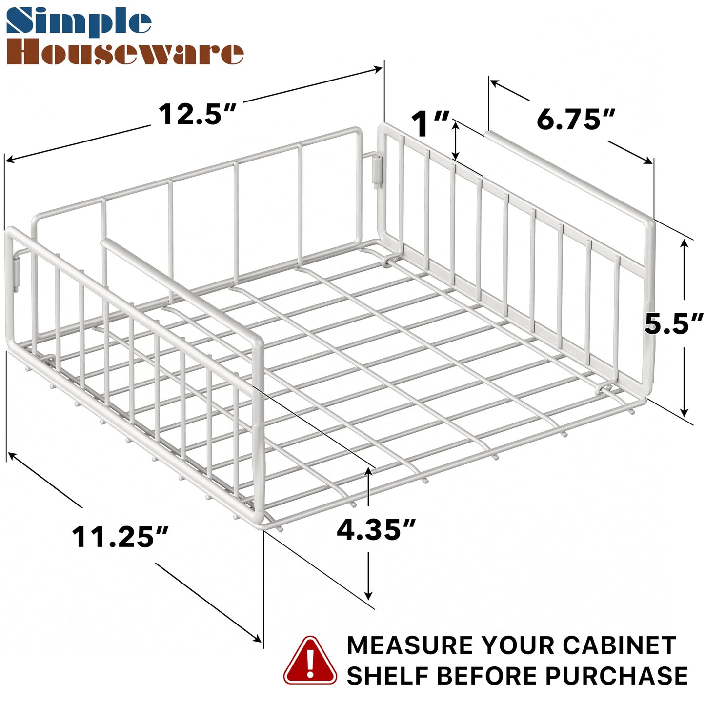 Simple Houseware Under Shelf Basket, White – 2-Pack Space-Saving Storage Organizer for Kitchen, Pantry, Closet, Office – Wire Metal Shelf Organizer, No Tools Required