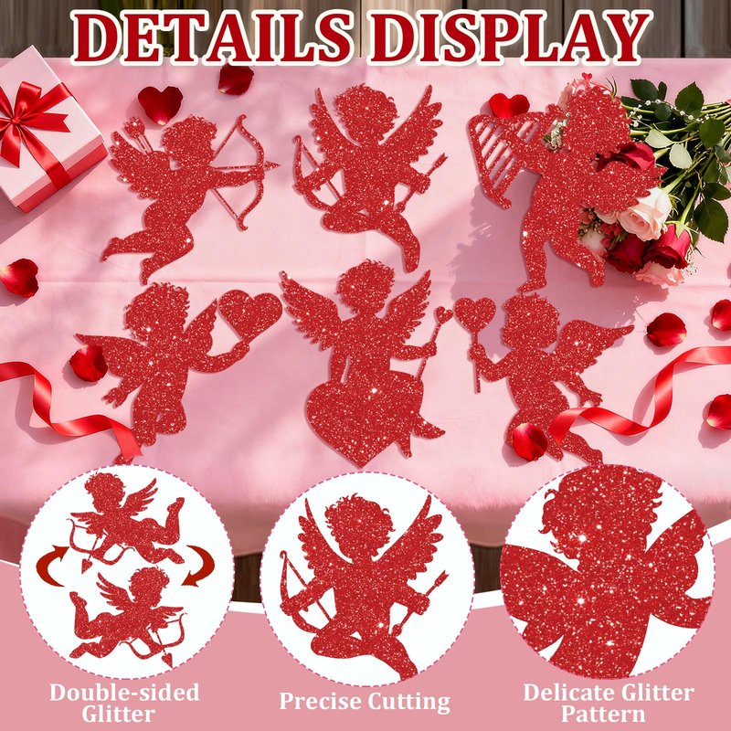 12Pcs Large Valentine's Day Cutouts Glitter Cupid Paper Cutout Giant Cupid Shaped Bulletin Board Decorations for DIY Craft Art School Home Party Favor