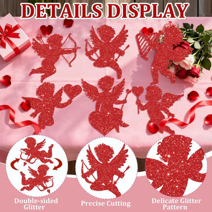 12Pcs Large Valentine's Day Cutouts Glitter Cupid Paper Cutout Giant Cupid Shaped Bulletin Board Decorations for DIY Craft Art School Home Party Favor