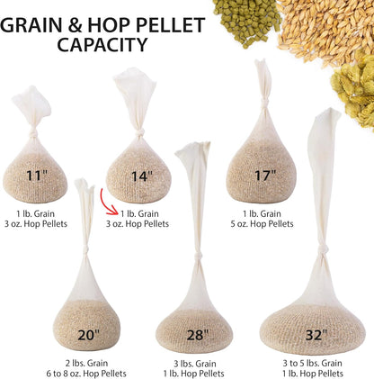 14" (50 Pack) Hops, Grain & Spice Beer Brewing Bags Cotton Mesh Steeping Bags for Beer Wine, Cider, Tea, Soups & Nut