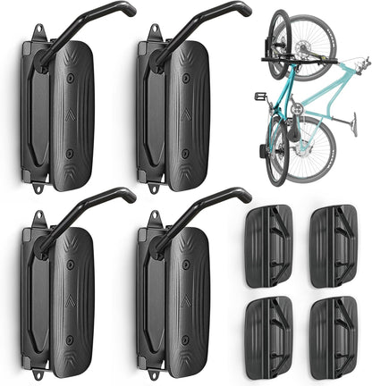 monTEK Swivel Bike Wall Mount - Space-Saving Vertical Bike Rack | Holds Up to 66lbs, Easy Installation, 4 Pack