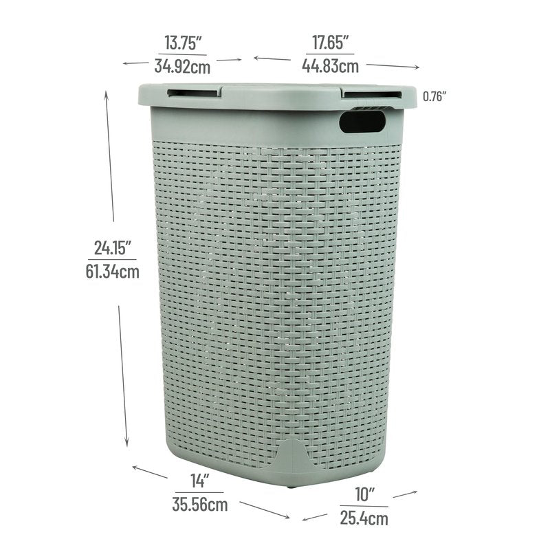 Mind Reader Slim Laundry Hamper with Lid, 60L Tall Clothes Basket, Narrow Tapered Design for Bathrooms, Closets and Laundry Rooms, Plastic, Mint