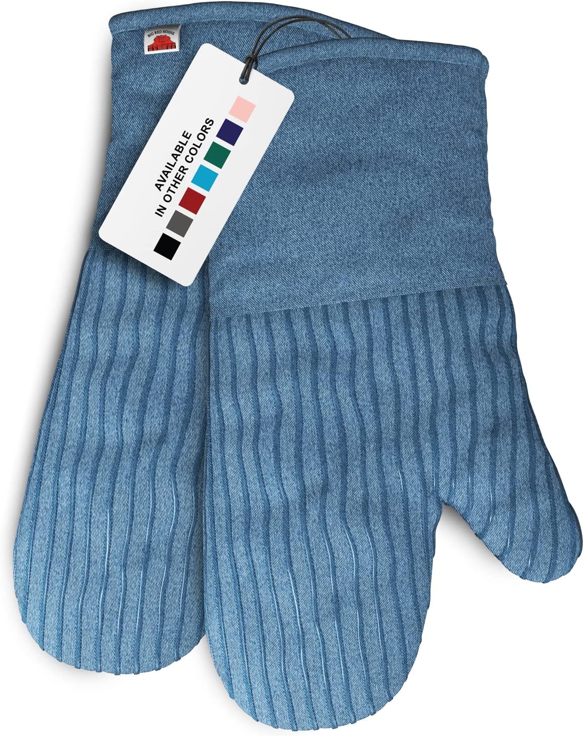 Big Red House Silicone Oven Mitts - Blue Denim Set of 2, 12.5" - Heat Resistant Kitchen Gloves