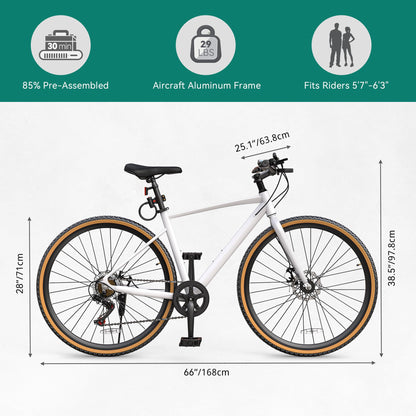 YITAHOME 28 Inch Road Bikes, Lightweight Aluminum Bicycles for Men Women Adults, 700C Bicycle with Dual Disc Brake, 7 Speed Commuter Bike with Cup Holder