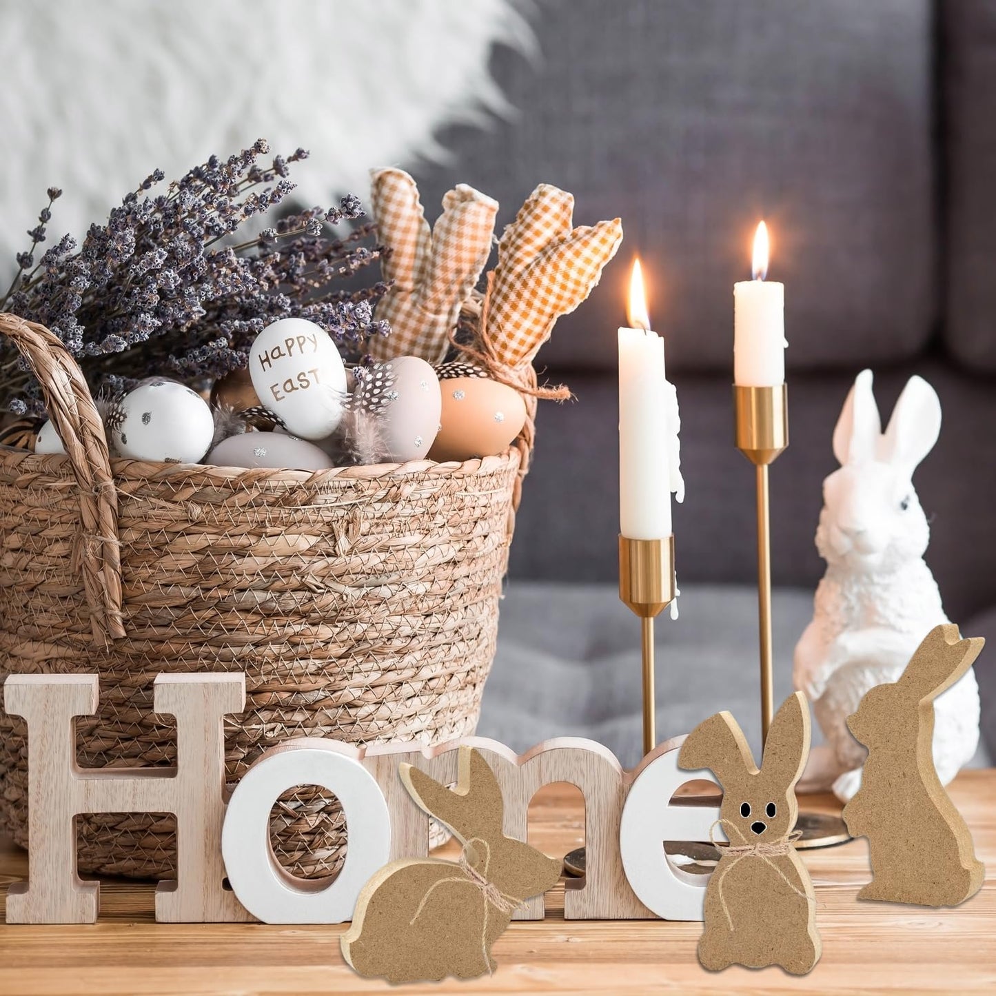24 Pieces Easter Wooden Bunny Cutouts Unfinished Bunny Table Wooden Signs Peeps Bunny Shaped Blank Wooden Signs Rabbit Shape Tabletop Decor for Easter Spring Home Classroom DIY Art Craft, 6 Designs