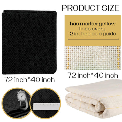 72x40 Inch Primary Tufting Cloth and Backing 72x40'' Primary Monks Cloth and Black Final Backing Fabric for Tufting Gun Rug Making Embroidery Crafts Favors