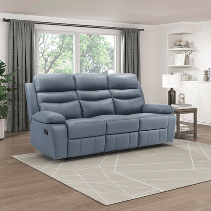Lexicon 86.5" W Manual Reclining Sofa, Top Grain Leather Match Reclining Sofa, Home Theater Seating, Wall Hugger Recliner Couch, Manual Double Recliner RV Couch for Living Room, Blue