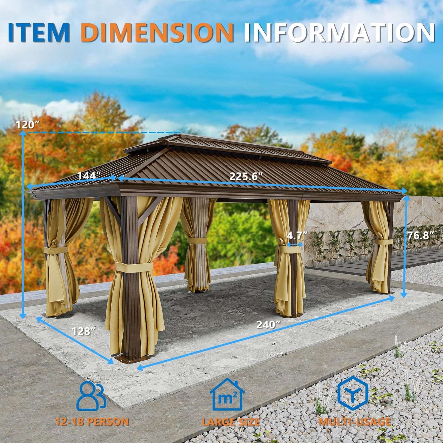 HOTEEL 12x20 Hardtop Gazebo on Clearance with Metal Roof & Drainage System, Heavy Duty Galvanized Steel Gazebo with Aluminum Frame, Privacy Curtains and Netting, for All-Weather, Brown(2026 Upgraded)
